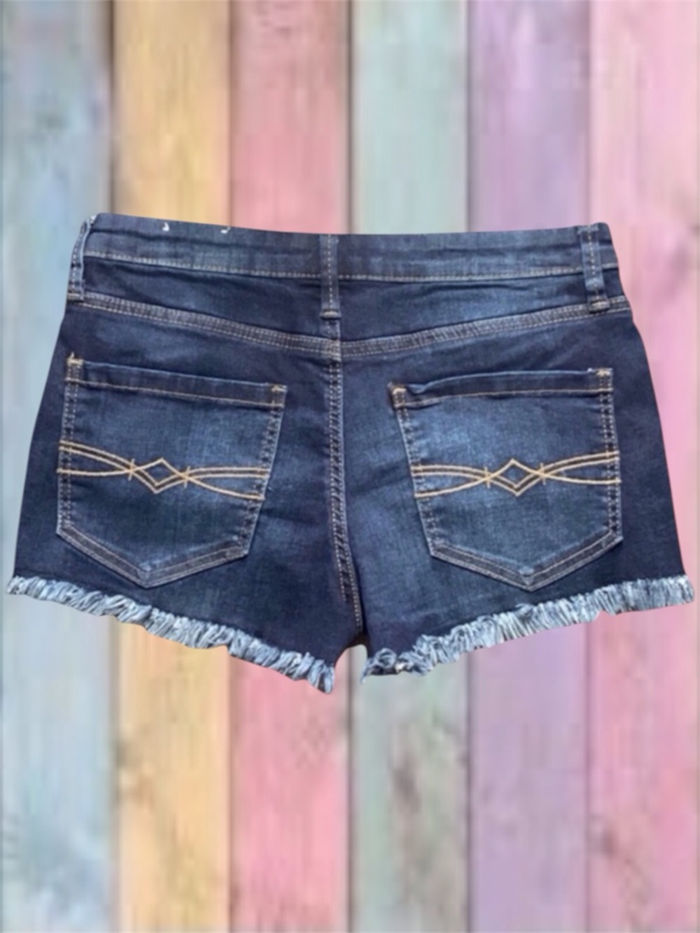 Mudd Flx Stretch Frayed Hem Dark Wash Jean Shorts